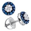 Image 1 : Round Blue Color Enhanced Diamond Cluster Screwback Earrings 1/3 Cttw 10kt White Gold