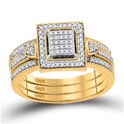 Diamond Square 3-Piece Bridal Wedding Engagement Ring Band Set 1/3 Cttw 10kt Yellow Gold