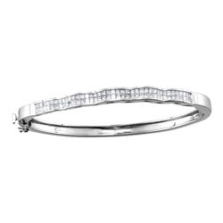 Diamond Double Row Wave Bangle Bracelet 2.00 Cttw 14kt White Gold
