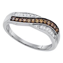 Round Brown Diamond Band Ring 1/4 Cttw 10kt White Gold