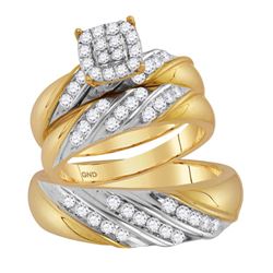 His & Hers Diamond Cluster Matching Bridal Wedding Ring Band Set 1.00 Cttw 14kt Two-tone Gold