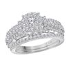 Image 1 : Diamond Solitaire Cluster Bridal Wedding Engagement Ring Band Set 1-1/2 Cttw 14kt White Gold