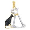 Image 1 : Round Black Color Enhanced Diamond Kitty Cat Feline Animal Pendant 1/4 Cttw 10kt Yellow Gold