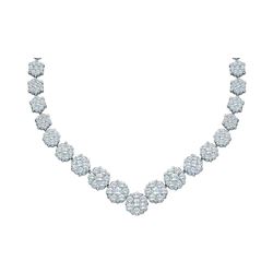 Diamond Cluster V-Shape Luxury Necklace 5.00 Cttw 14kt White Gold