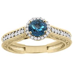 1.24 CTW London Blue Topaz & Diamond Ring 14K Yellow Gold - REF-57V5R