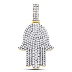 Mens Diamond Hamsa Fathima Hand Charm Pendant 1-1/2 Cttw 10kt Yellow Gold