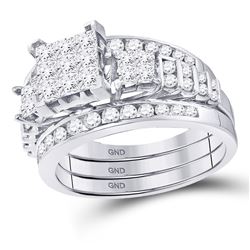 Diamond 3-Piece Bridal Wedding Engagement Ring Band Set 1-1/2 Cttw 14kt White Gold