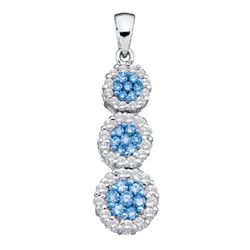 Round Blue Color Enhanced Diamond Triple Cluster Trinity Pendant 1 Cttw 14kt White Gold