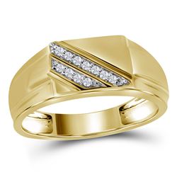 Mens Diamond Diagonal Row Flat Top Fashion Ring 1/12 Cttw 10kt Yellow Gold