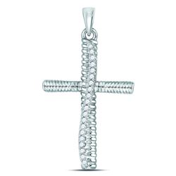 Diamond Textured Cross Faith Pendant 1/6 Cttw 10kt White Gold