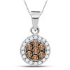 Image 1 : Round Brown Diamond Framed Flower Cluster Pendant 3/8 Cttw 10kt White Gold