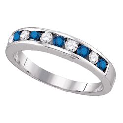 Round Blue Color Enhanced Diamond Band Ring 1/4 Cttw 10kt White Gold