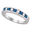 Image 1 : Round Blue Color Enhanced Diamond Band Ring 1/4 Cttw 10kt White Gold