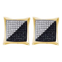 Mens Round Black Color Enhanced Diamond Square Kite Cluster Earrings 1/4 Cttw 10kt Yellow Gold
