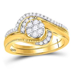 Diamond Flower Cluster Milgrain Bridal Wedding Engagement Ring Band Set 3/8 Cttw 14kt Yellow Gold