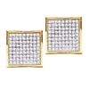 Image 1 : Round Pave-set Diamond Square Cluster Earrings 7/8 Cttw 14kt Yellow Gold