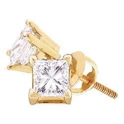 Unisex Diamond Solitaire Stud Earrings 1-1/2 Cttw 14kt Yellow Gold