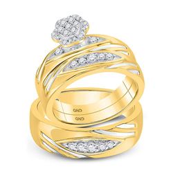 His & Hers Diamond Cluster Matching Bridal Wedding Ring Band Set 3/4 Cttw 14kt Two-tone Gold