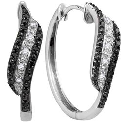 Round Black Color Enhanced Diamond Hoop Earrings 1/5 Cttw 10kt White Gold