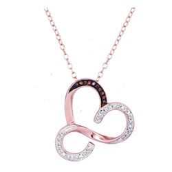 Round Red Color Enhanced Diamond Heart Pendant Necklace 1/8 Cttw 10kt Rose Gold