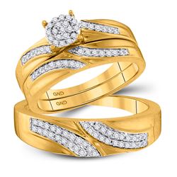 His & Hers Diamond Cluster Matching Bridal Wedding Ring Band Set 1/2 Cttw 10kt Yellow Gold