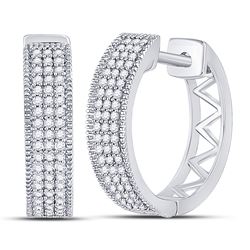 Diamond Triple Row Pave Hoop Earrings 1/3 Cttw 10kt White Gold