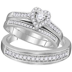 His & Hers Diamond Heart Matching Bridal Wedding Ring Band Set 1/2 Cttw 10kt White Gold