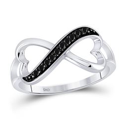 Round Black Color Enhanced Diamond Infinity Ring 1/10 Cttw 10kt White Gold