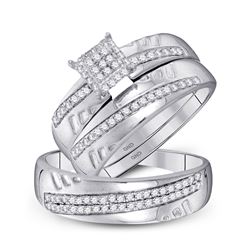 His & Hers Diamond Cluster Matching Bridal Wedding Ring Band Set 1/2 Cttw 10kt White Gold