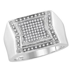 Mens Diamond Indented Square Cluster Ring 1/3 Cttw 10kt White Gold