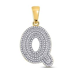 Mens Diamond Letter Q Bubble Initial Charm Pendant 3/4 Cttw 10kt Yellow Gold