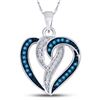 Image 1 : Round Blue Color Enhanced Diamond Heart Pendant 1/6 Cttw 10kt White Gold
