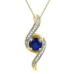 Round Lab-Created Blue Sapphire Solitaire Diamond Pendant 1.00 Cttw 10kt Yellow Gold