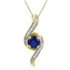 Image 1 : Round Lab-Created Blue Sapphire Solitaire Diamond Pendant 1.00 Cttw 10kt Yellow Gold
