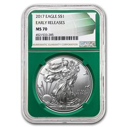 2017 Silver American Eagle MS-70 NGC (ER\, Green Holder)