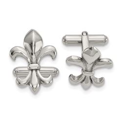 Stainless Steel Polished Fleur de Lis Cuff Links
