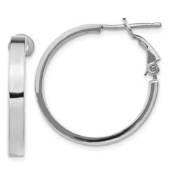 14k White Gold Polished Square Tube Round Hoop Earrings - 20 mm