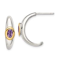Sterling Silver w/14k Accent Amethyst J-Hoop Earrings