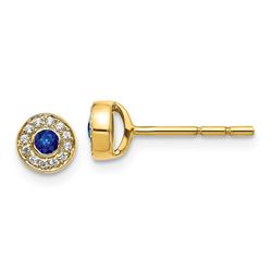 14k Yellow Gold Diamond and Sapphire Post Earrings - 5 mm