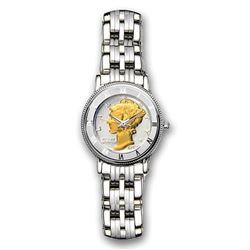 Ladies Gilded Mercury Dime Stainless Steel Oyster Bracelet Watch