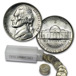 1942-S 35% Silver Wartime Jefferson Nickel Roll BU (40 ct)