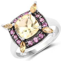 1.58 ctw Genuine Lemon Quartz .925 Sterling Silver Ring