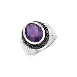 2.80 ctw Genuine Amethyst and White Topaz .925 Sterling Silver Ring