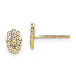 14k Cubic Zirconia Hamsa Post Earrings - 38 mm