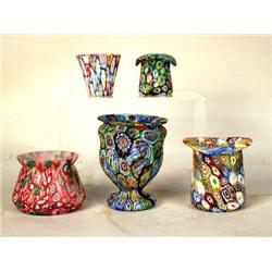 A GROUP OF FIVE MILLEFIORI TABLE ACCESSORIES, 4 1/2'H