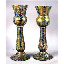 A PAIR OF GILT DECORATED MILLEFIORI CANDLE HOLDERS
