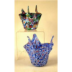 A PAIR OF MILLEFIORI GLASS BOWLS, 4 3/4"h X 5"d