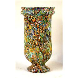 A MILLEFIORI BALUSTER FORM VASE WITH A PEDESTAL FOOT, 11 1/2"