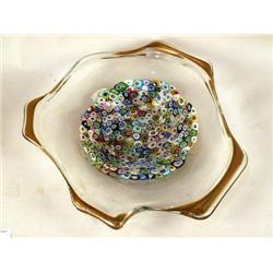 A MILLEFIORI GLASS BOWL WITH A GILT EDGE