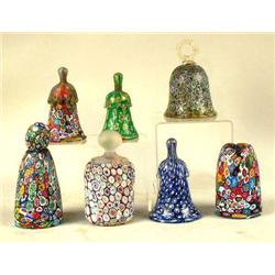 A GROUP OF SEVEN BELL SHAPED MILLEFIORI TABLE ARTICLES